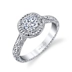 Engraved Solitaire Setting with Round Diamond Halo
