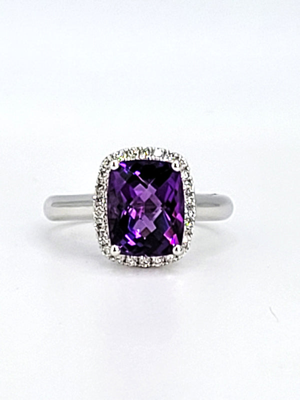 14k White Gold Amethyst and Diamond Ring