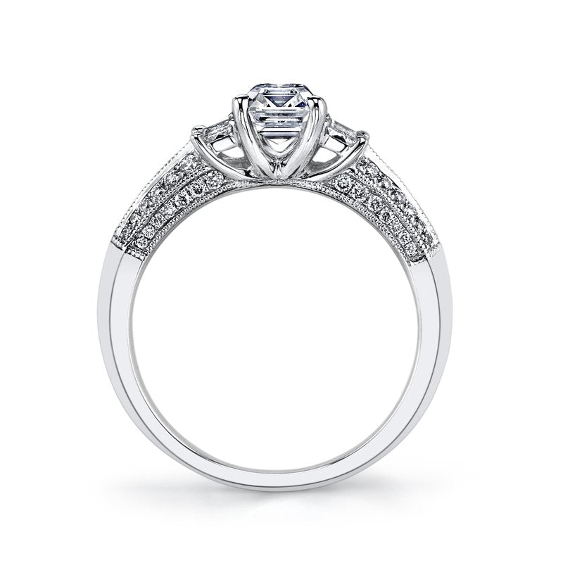 Three Stone Plus Ring Setting with Baguette Side Diamonds