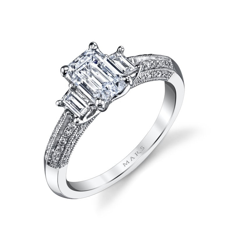 Three Stone Plus Ring Setting with Baguette Side Diamonds