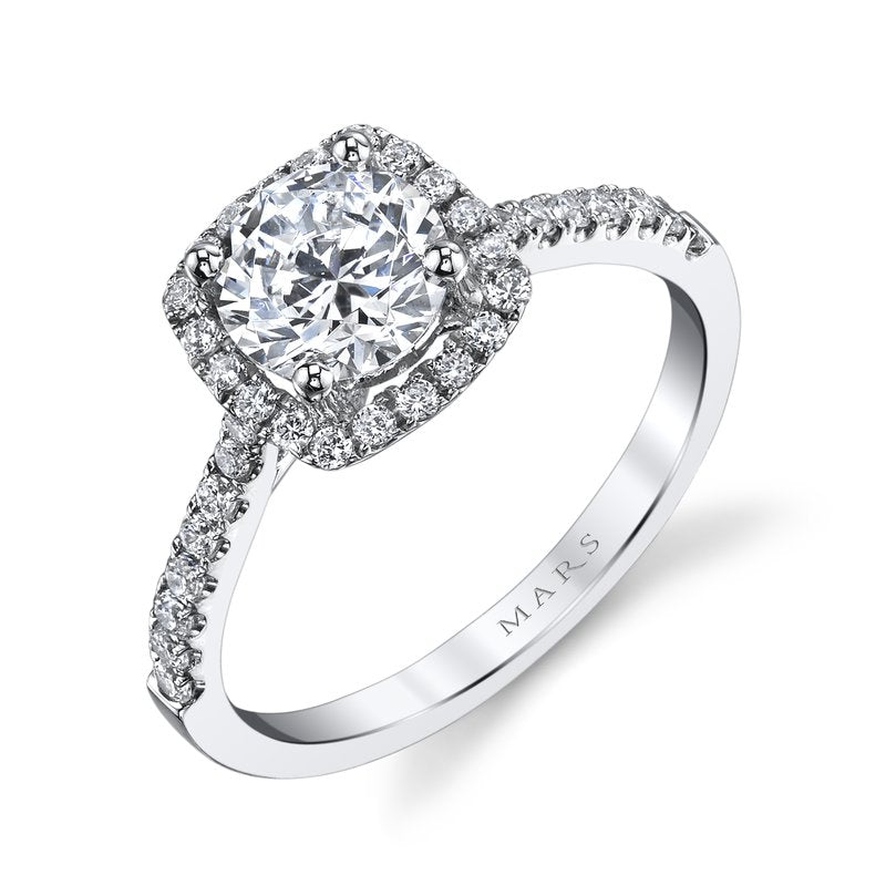 Solitaire Ring Setting with Diamond Halo and Band
