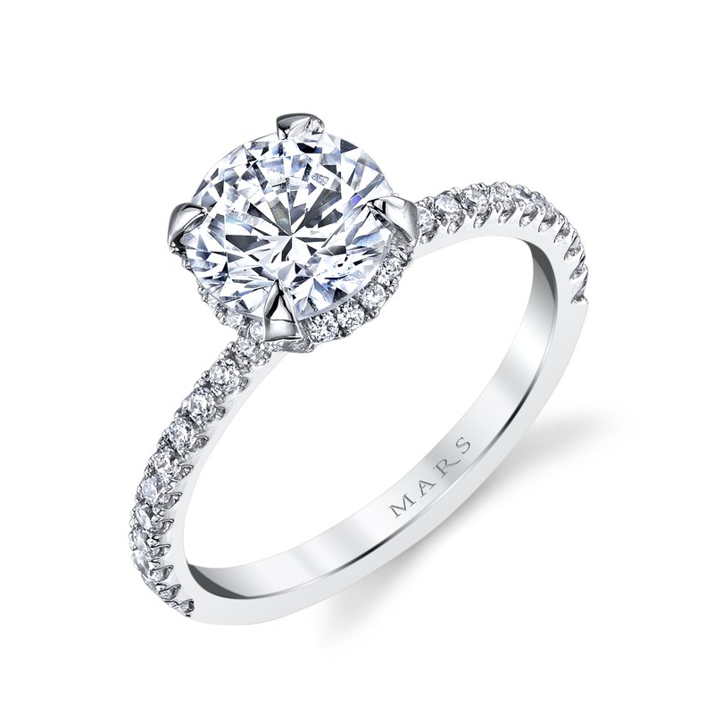 Solitaire Ring Setting with Diamond Band, Diamond Prongs and Hidden Halo