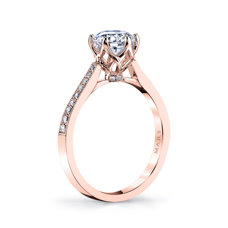 Solitaire Ring Setting with Petal Prongs, Diamond Band and Hidden Halo