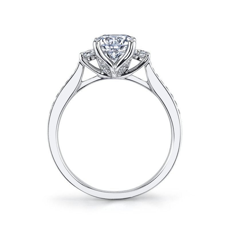 Three Stone Plus Ring Setting with Round Side Diamonds