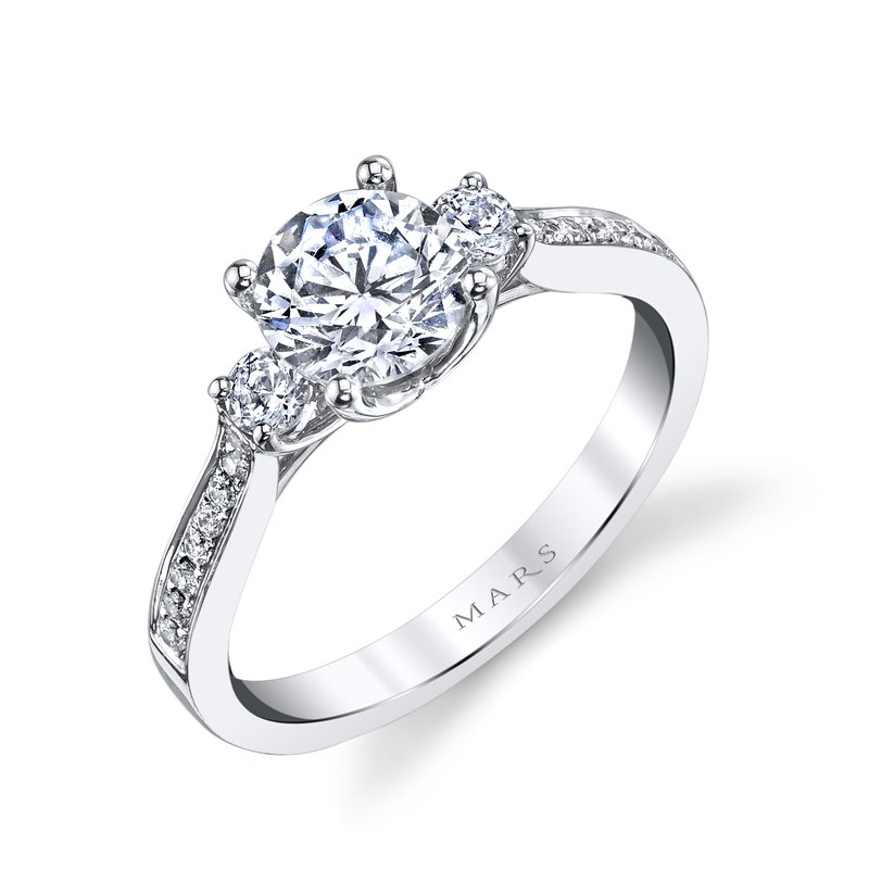 Three Stone Plus Ring Setting with Round Side Diamonds