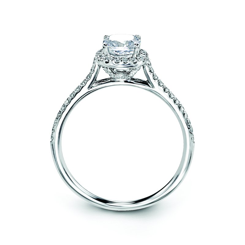 Solitaire Ring Setting With Diamond Halo, Diamond Band and Diamond Under Gallery