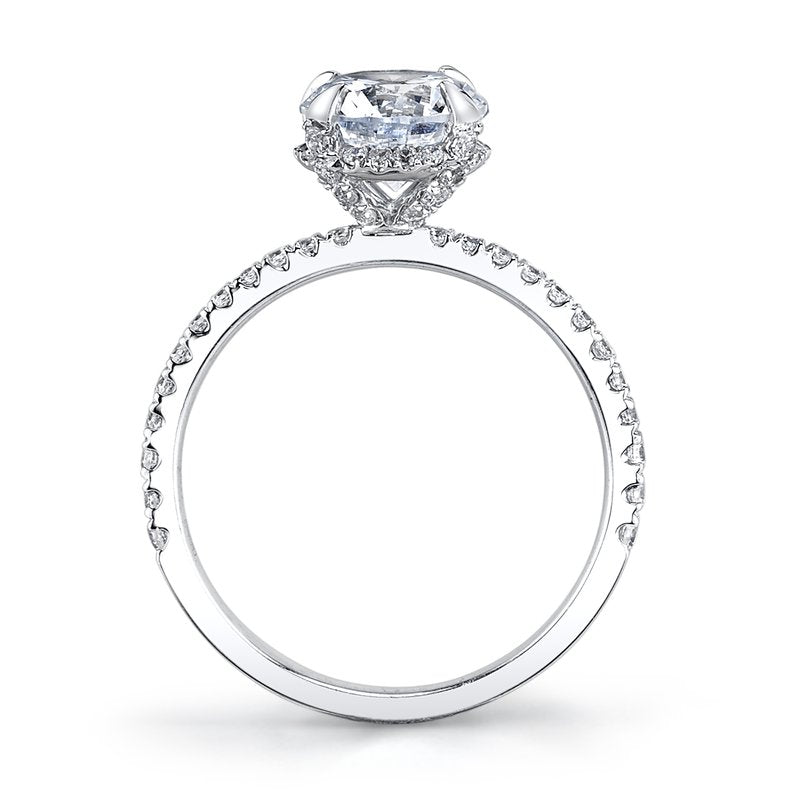 Solitaire Ring Setting with Diamond Band, Diamond Prongs and Hidden Halo