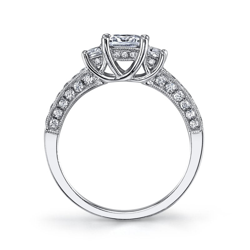 Three Stone Plus Ring Setting With Princess Cut Side Diamonds
