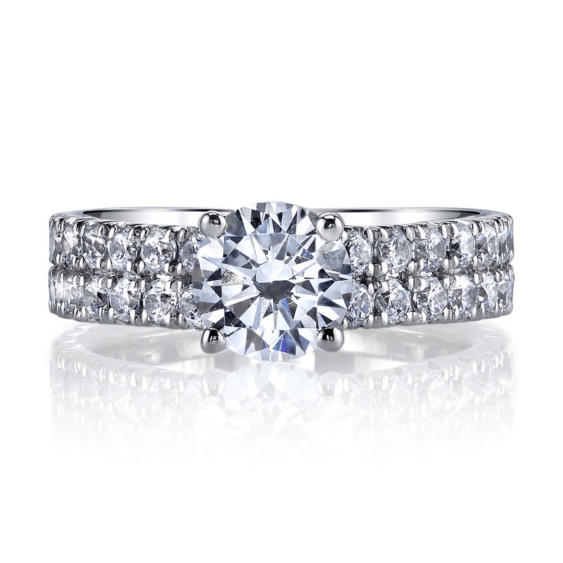 Solitaire Ring Setting with 2 Row Diamond Band