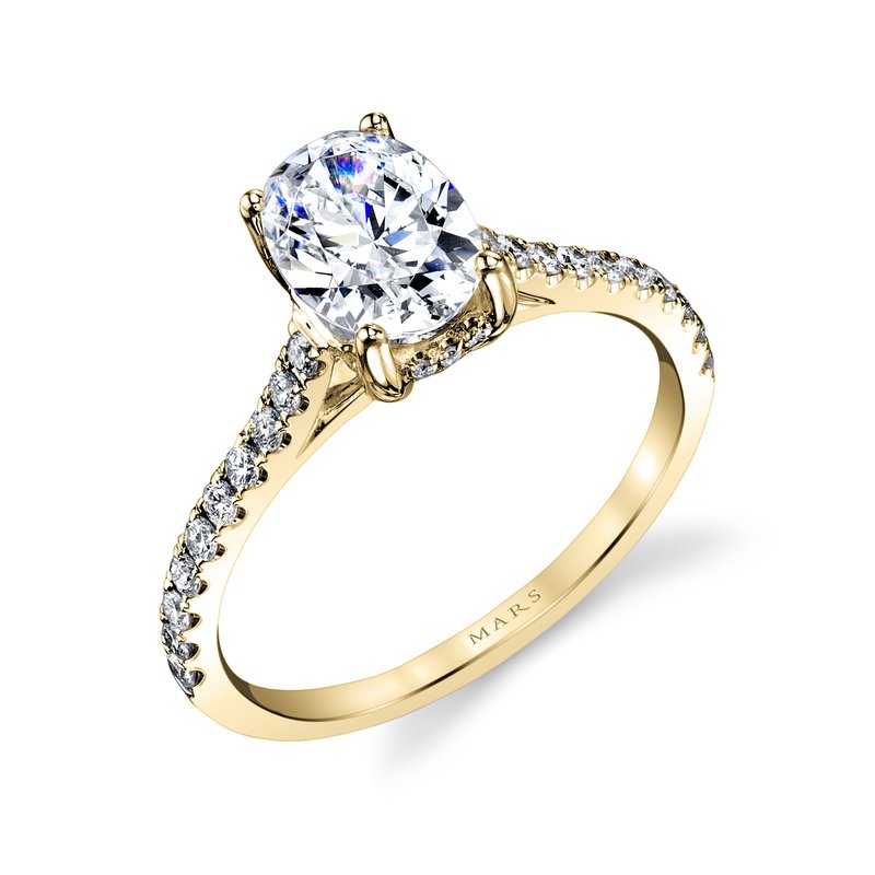 Solitaire Ring Setting with Diamond Band and Hidden Halo