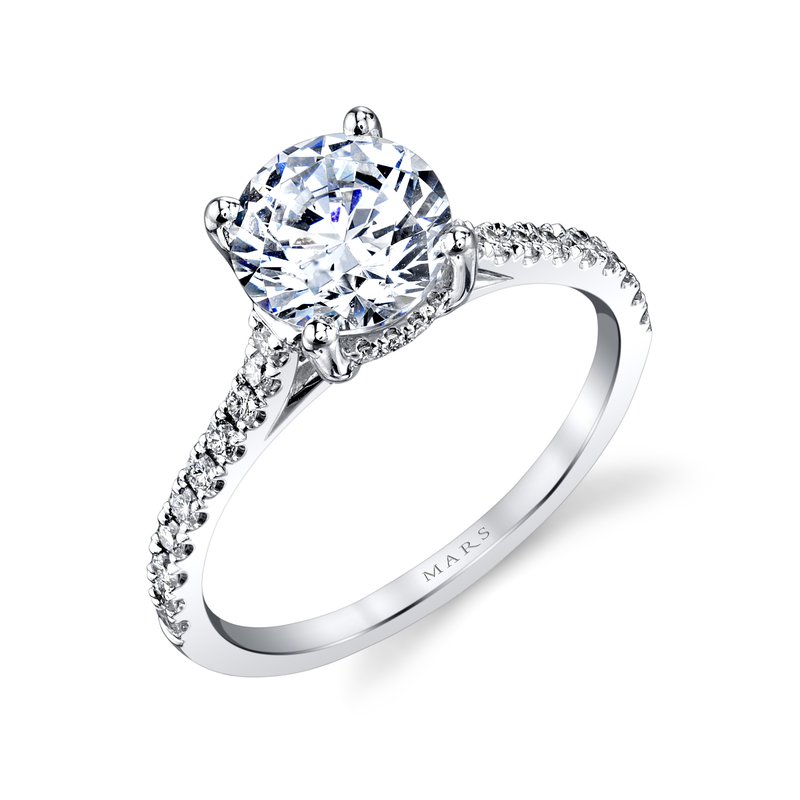 Solitaire Ring Setting With Diamond Band and Hidden Halo