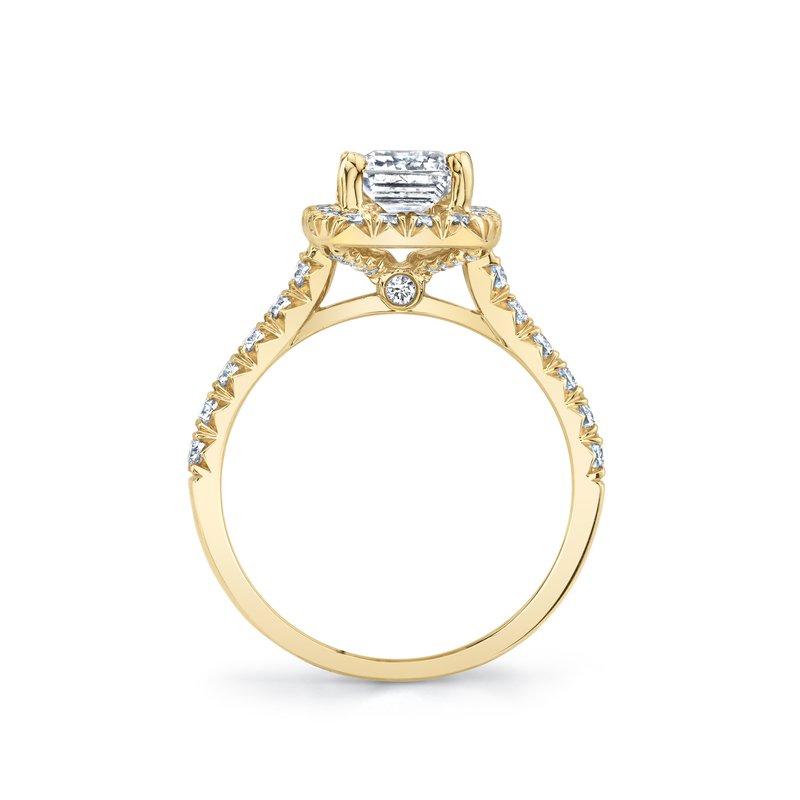 Solitaire Ring Setting With Diamond Halo, Diamond Band, and Diamond Under Gallery