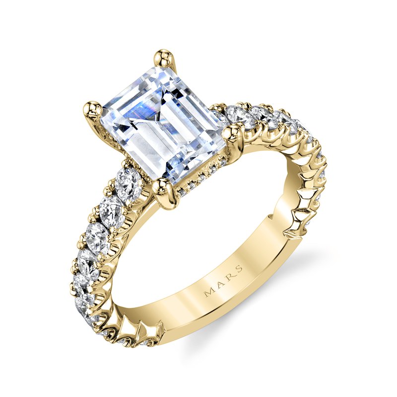 Solitaire Ring Setting with Diamond Band and Hidden Halo