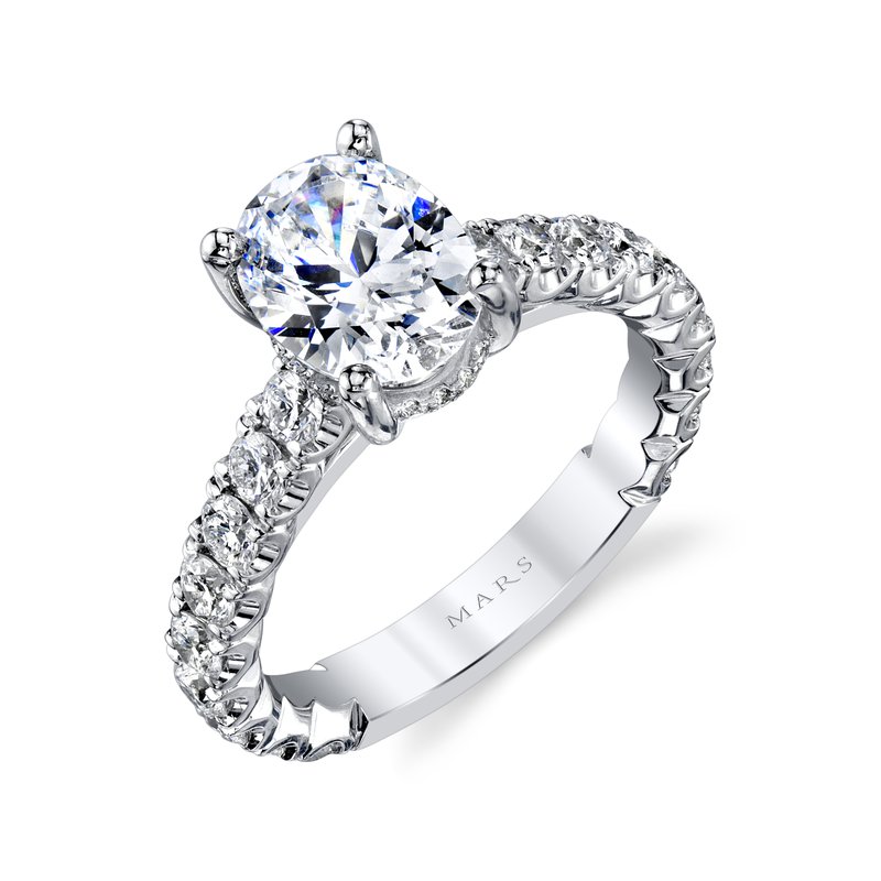 Solitaire Ring Setting with Diamond Band and Hidden Halo