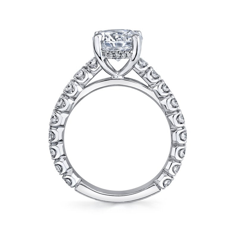 Solitaire Ring Setting with Diamond Band and Hidden Halo