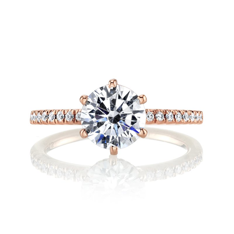 Solitaire Ring Setting with Diamond Band, Diamond Prongs and Hidden Halo
