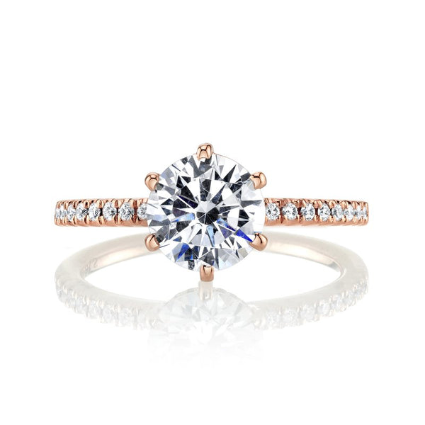 Solitaire Ring Setting with Diamond Band, Diamond Prongs and Hidden Halo