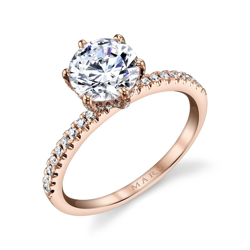 Solitaire Ring Setting with Diamond Band, Diamond Prongs and Hidden Halo
