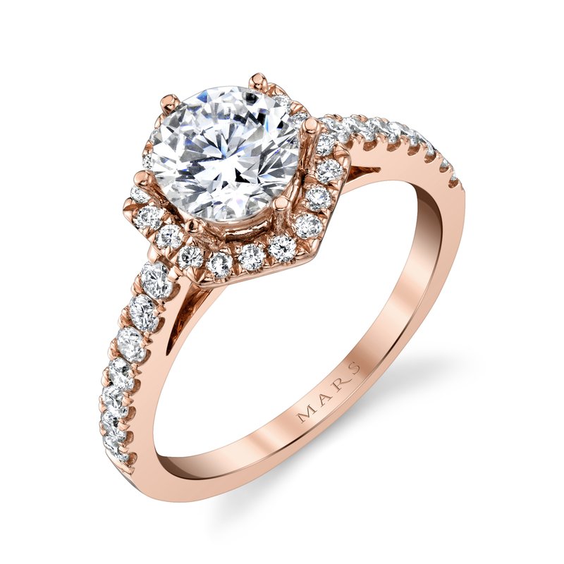 Ring Setting with Hexagon Diamond Halo and Diamond Band