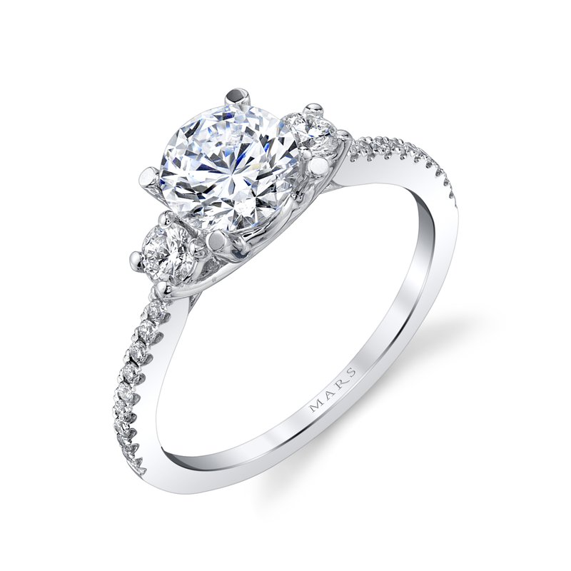 Three Stone Plus Ring Setting With Round Side Diamonds