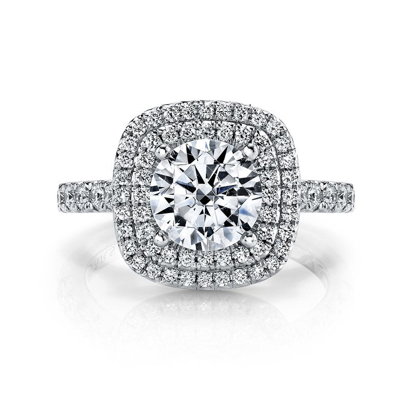 Solitaire Ring Setting With Double Diamond Halo and Diamond Band