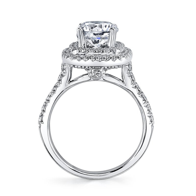 Solitaire Ring Setting With Double Diamond Halo and Diamond Band