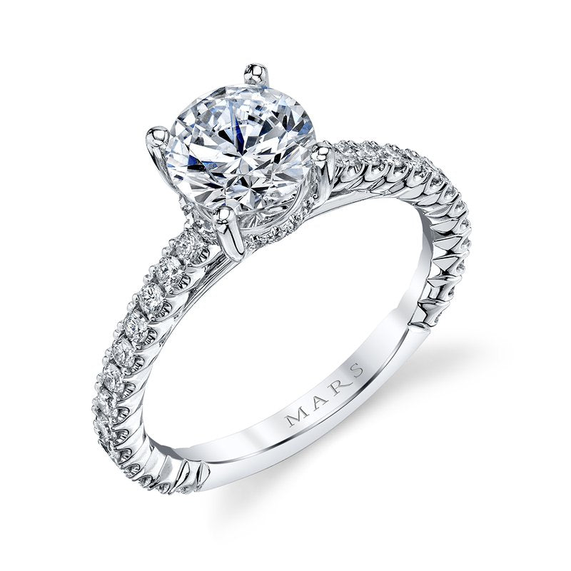Solitaire Ring Setting With Diamond Band and Hidden Halo