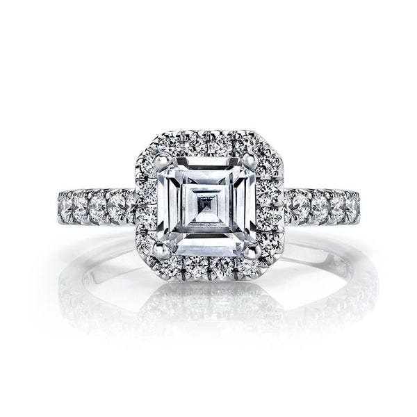Solitaire Ring Setting with Diamond Halo, Diamond Band, and Diamond Under Gallery
