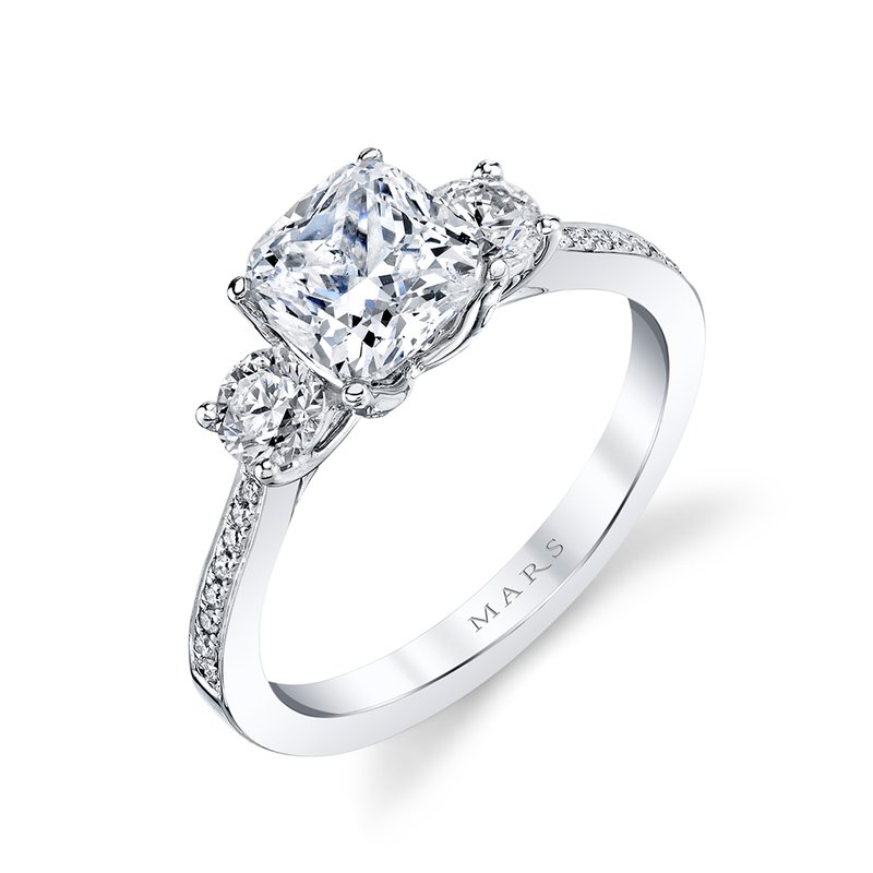 Three Stone Plus Ring Setting With Round Side Diamonds