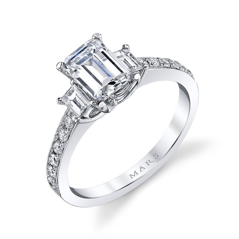Three Stone Plus Ring Setting with Baguette Side Diamonds