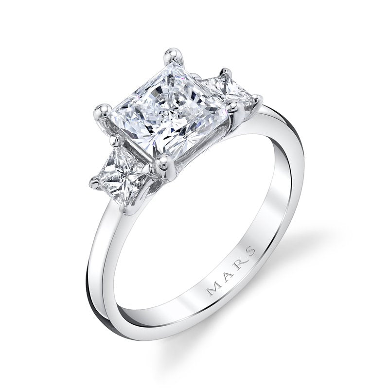 Three Stone Ring Setting With Princess Cut Side Diamonds