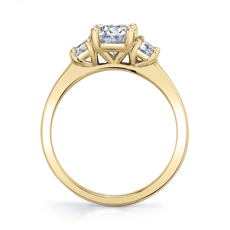 Three Stone Ring Setting With Half Moon Side Diamonds