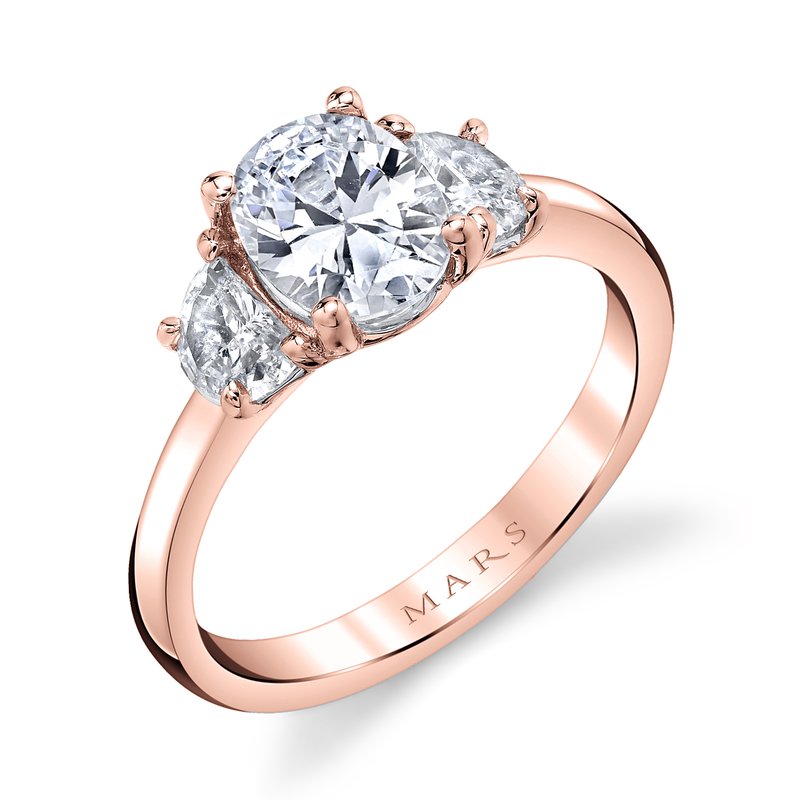 Three Stone Ring Setting With Half Moon Side Diamonds