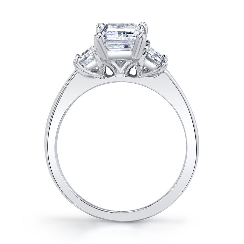 Three Stone Ring Setting with Trapezoid Side Diamonds