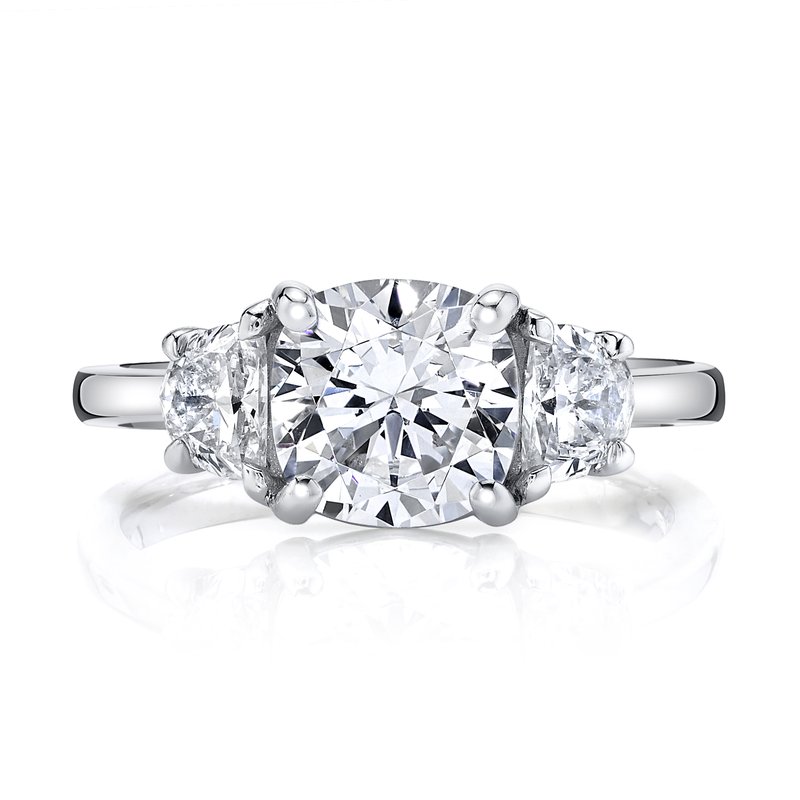 Three Stone Ring Setting with Half Moon Side Diamonds