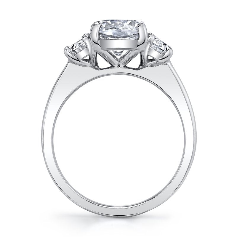 Three Stone Ring Setting with Half Moon Side Diamonds