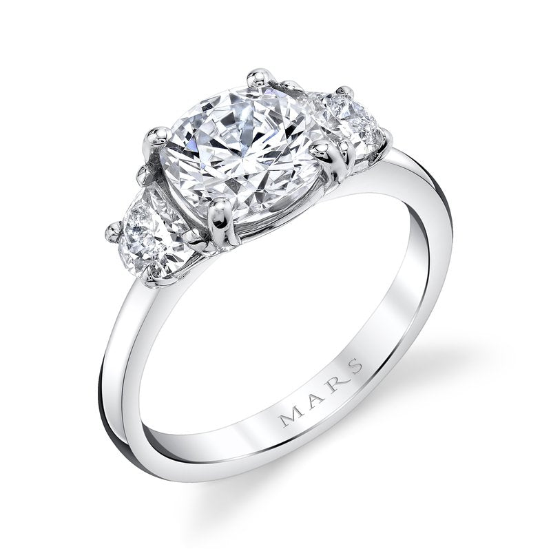 Three Stone Ring Setting with Half Moon Side Diamonds