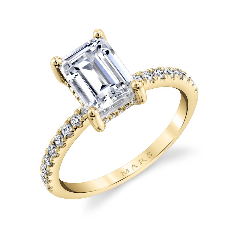 Solitaire Ring Setting with Diamond Band and Hidden Halo