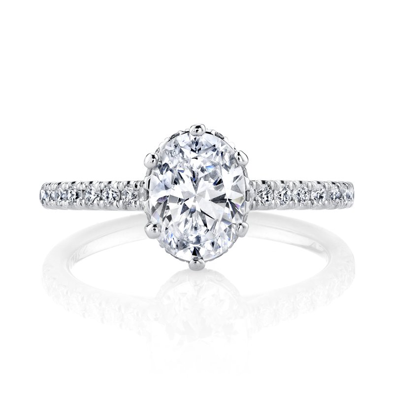 Solitaire Ring Setting With Diamond Band and Hidden Halo
