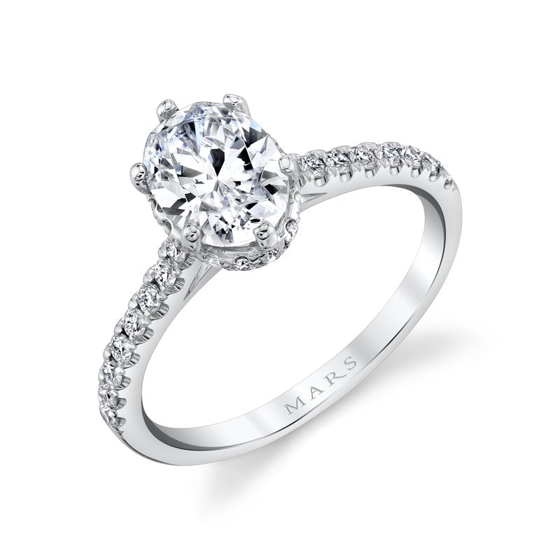 Solitaire Ring Setting With Diamond Band and Hidden Halo