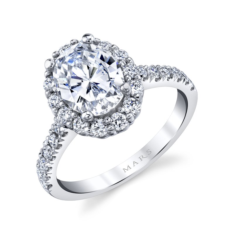Solitaire Ring Setting with Diamond Halo and Band