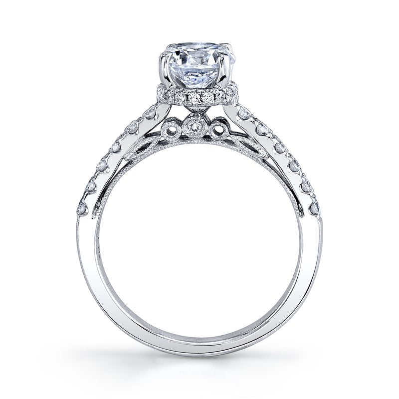 Solitaire Ring Setting With Diamond Band, Undergallery and Hidden Halo
