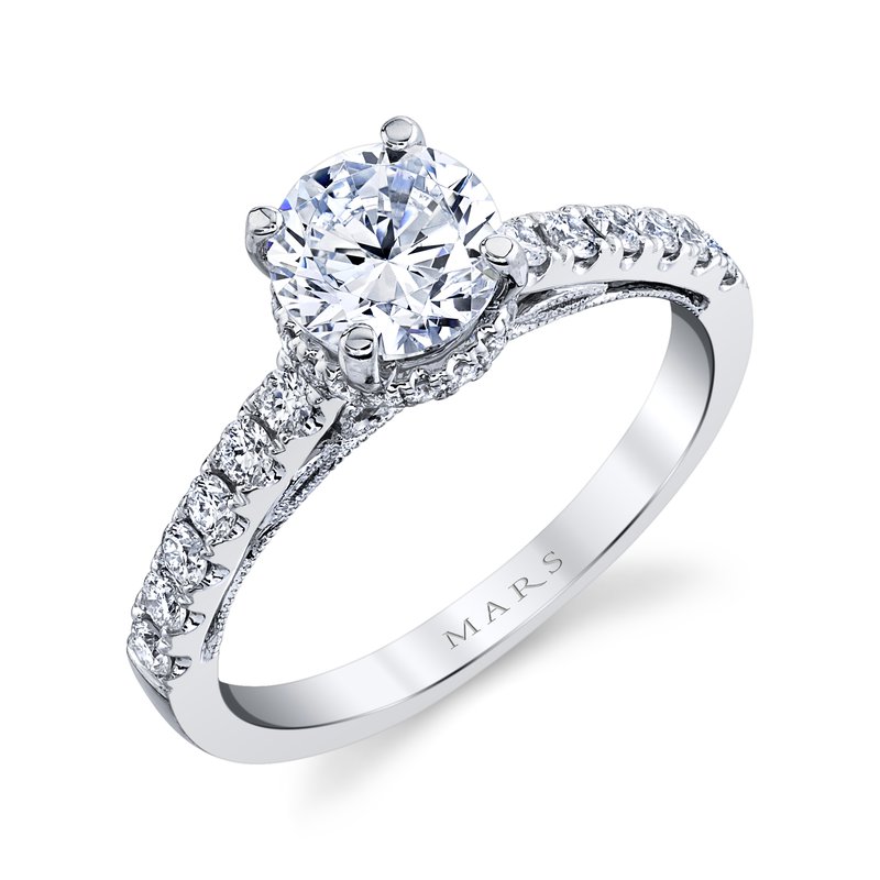 Solitaire Ring Setting With Diamond Band, Undergallery and Hidden Halo