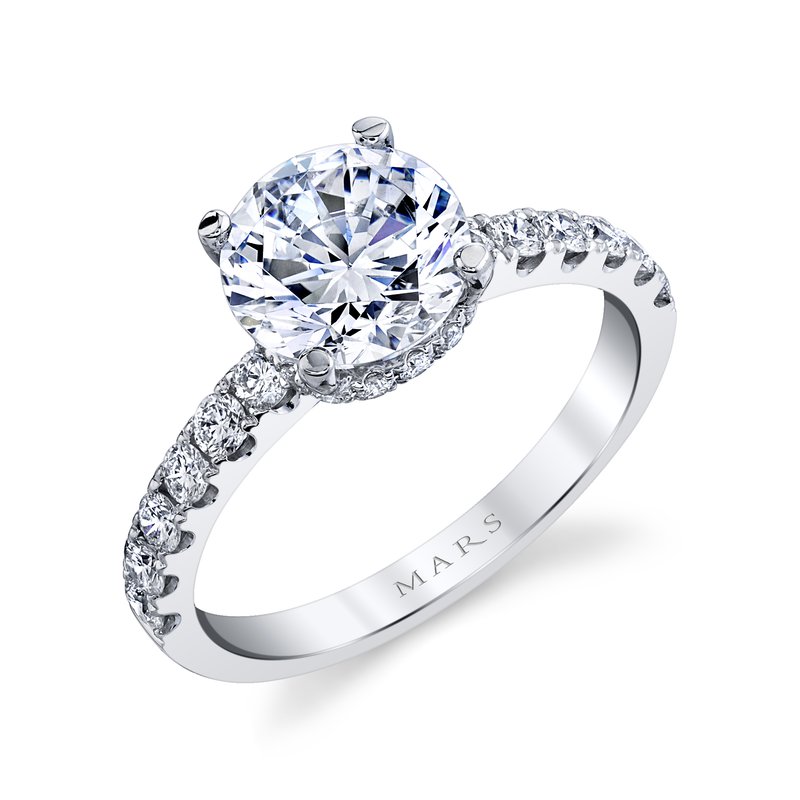 Solitaire Ring Setting With Diamond Band and Hidden Halo