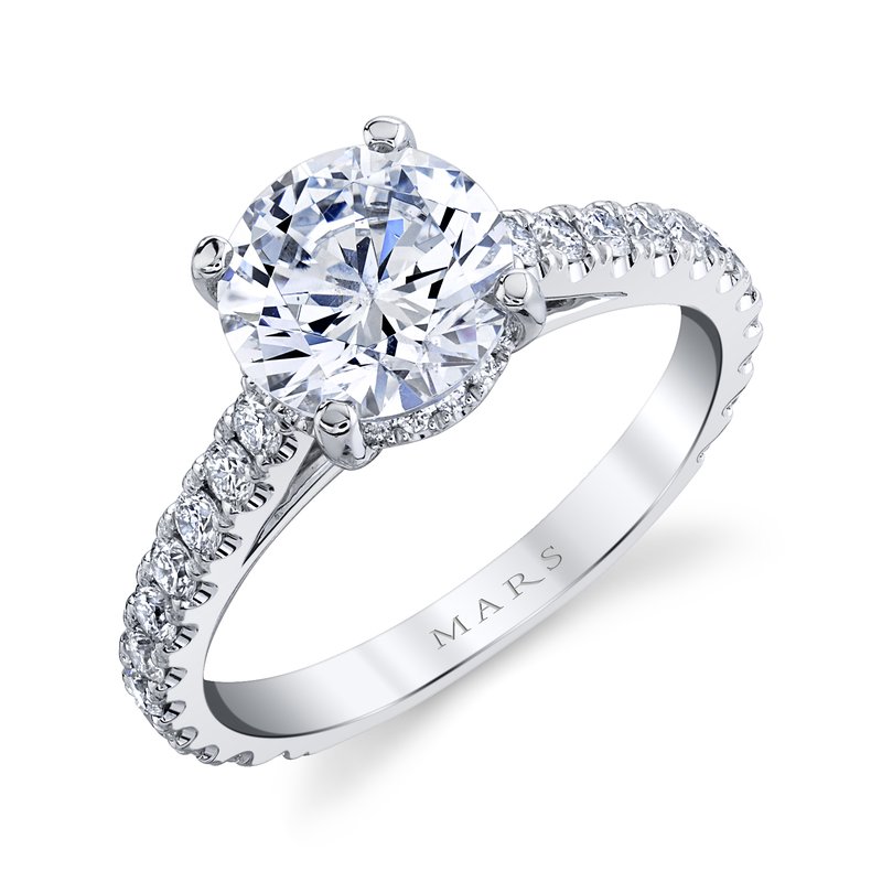 Solitaire ring Setting With Diamond Band and Hidden Halo
