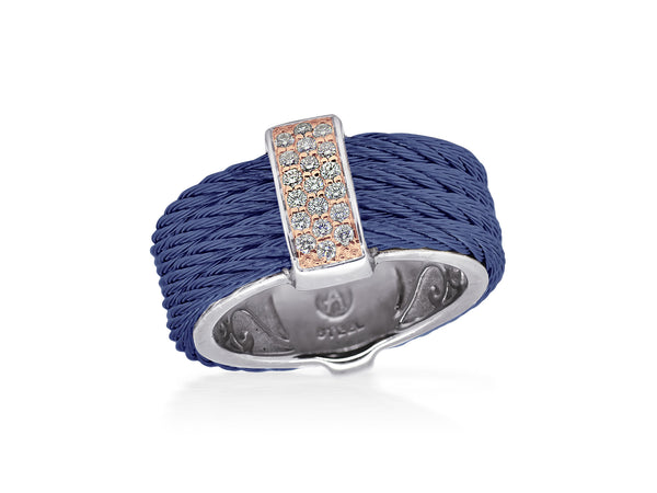 ALOR Blueberry Cable Ring - 18k Gold and Stainless Steel with Diamonds