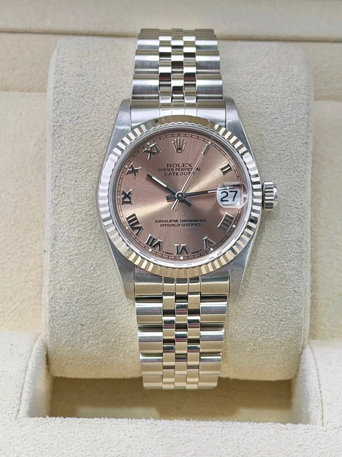 Rolex Date-Just 31 Pink Roman Dial on Jubilee 68274 Complete 1996