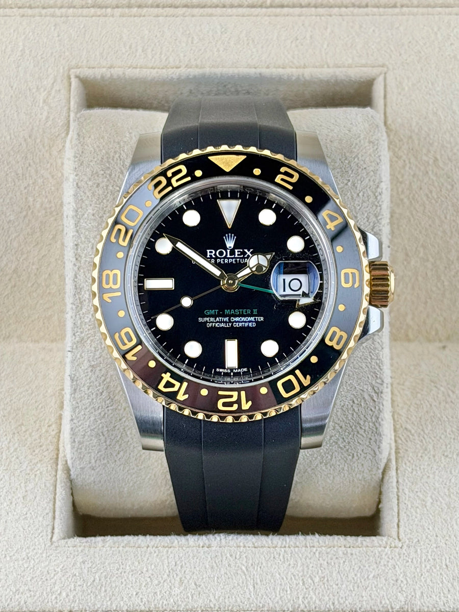 Rolex GMT-Master II Black Dial on Rubber B Strap 116713LN Complete 2013