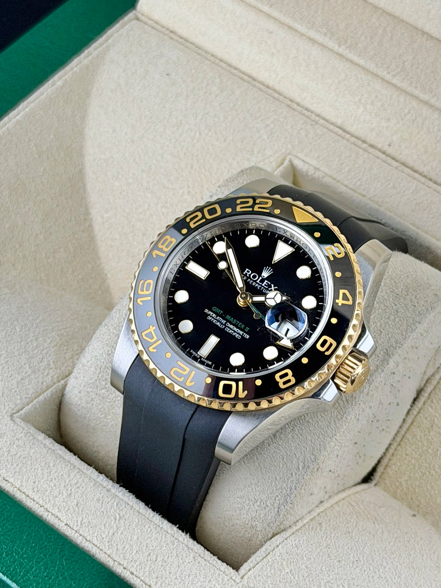Rolex GMT-Master II Black Dial on Rubber B Strap 116713LN Complete 2013