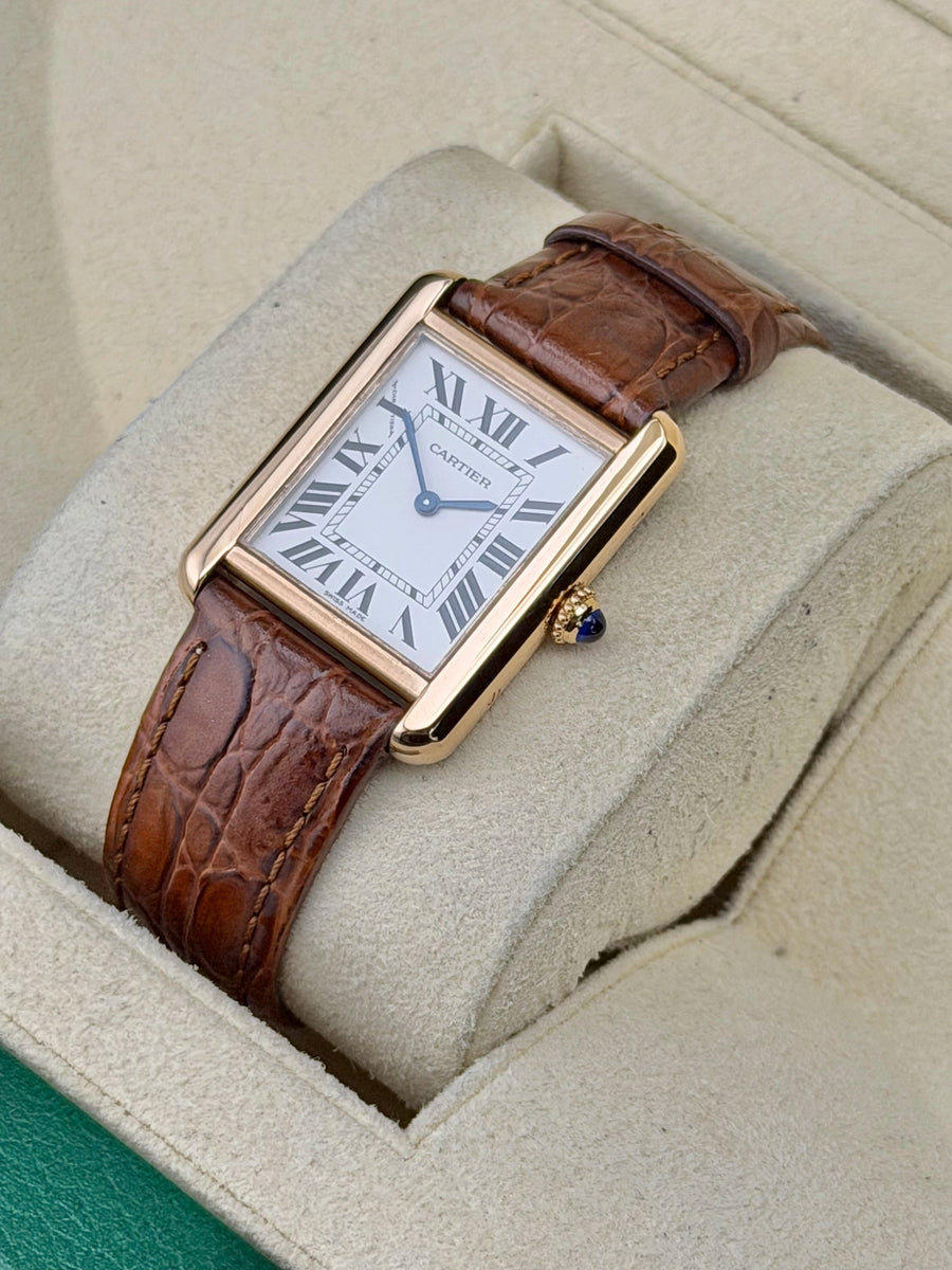 Cartier Tank Solo Small Silver Roman Dial on Leather Strap W5200024